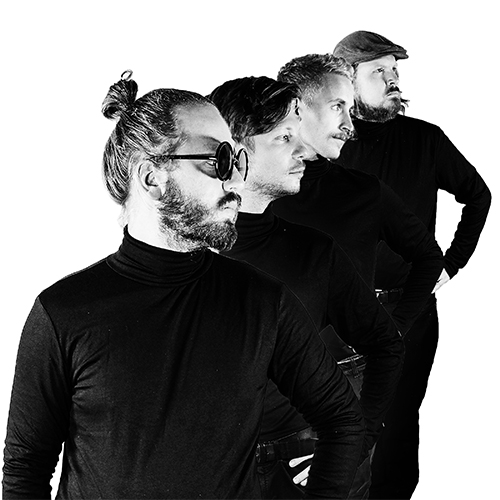 black and white profile photo of the group. 