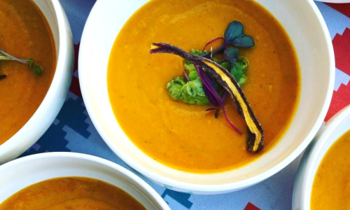 Roasted Rainbow carrot and sage soup from Four Directions Cuisine