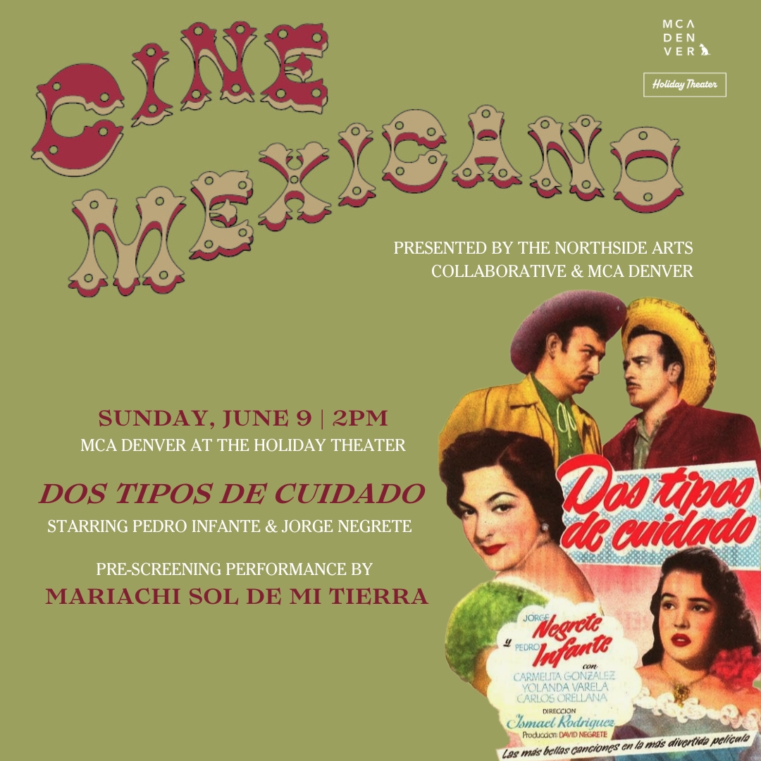 Graphic with a film poster on it and text that reads, "Cine Mexicano"